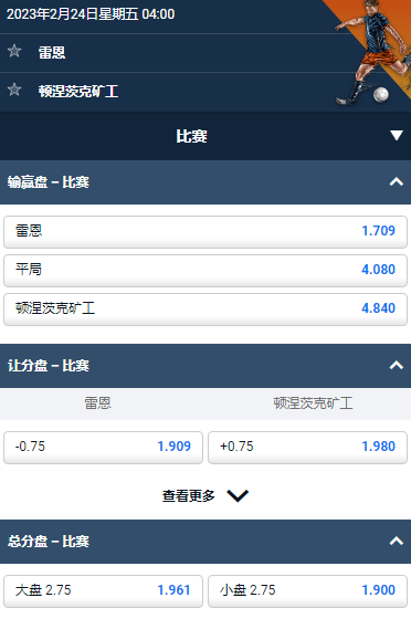 欧洲联赛,雷恩 v 顿涅茨克,平博的赔率和盘口