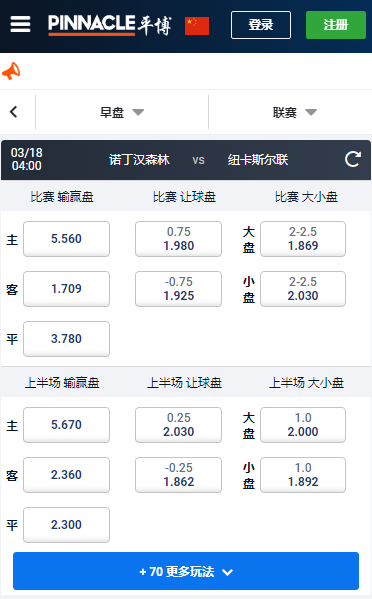 英超，诺丁汉森林-纽卡斯尔联，平博赔率盘口