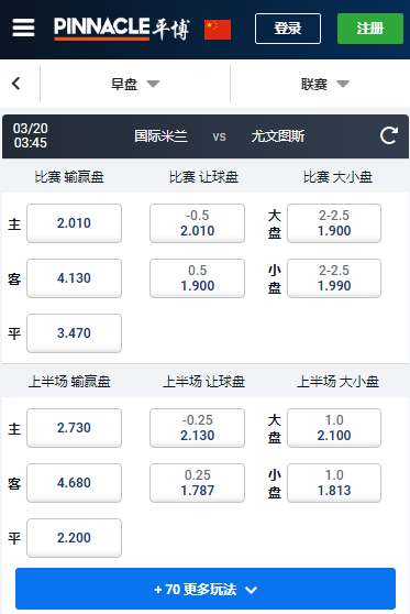 意甲，国际米兰-尤文图斯，平博赔率和盘口