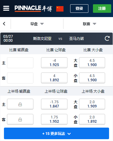 平博赔率和盘口,斯洛文尼亚-圣马力诺,欧洲杯预选赛